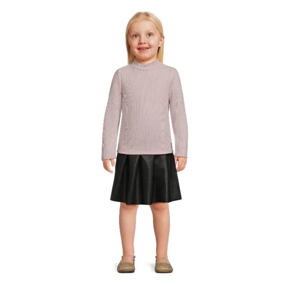 Toddler Girls Ribbed Mock Neck and Faux Leather Skirt Set, 2-Piece, Size 4T